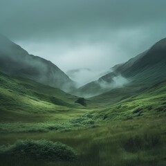 Misty Mountain Valley with Lush Greenery