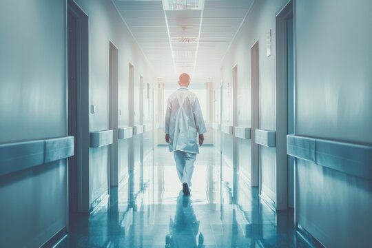 Young caring doctor hospital hall medicine care and assistance reputable clinic health care specialist confident expert professional surgeon therapist physician medic appointment consultation