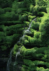 Tranquil Waterfall Surrounded by Lush Greenery
