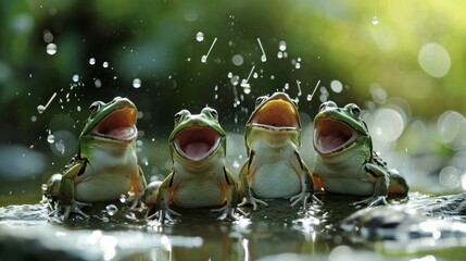 Frogs Enjoying a Splash on a Sunny Day