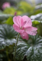 Delicate Pink Flower with Water Droplets