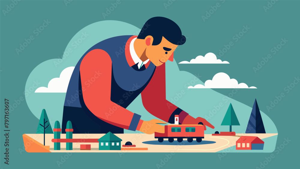Poster with each delicate stroke the mans concentration deepens as he adds intricate details to a model tra