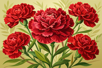 Crimson carnations bloom in abundance, their velvety petals a testament to enduring admiration