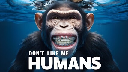 portrait of a monkey saying Don't like me - obrazy, fototapety, plakaty