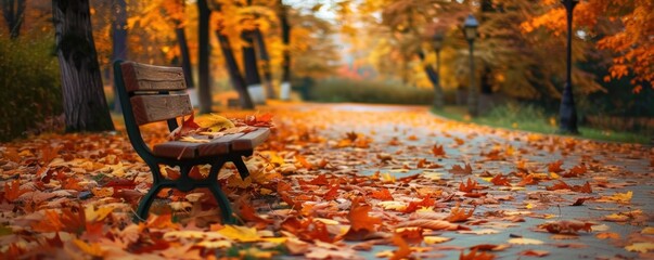 Autumn scenery background with falling leaves