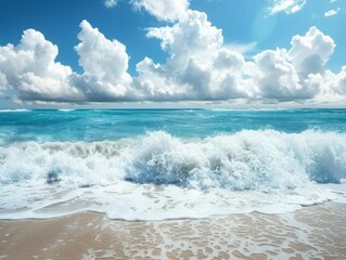 Fototapeta na wymiar Sunny Beach with Crashing Waves