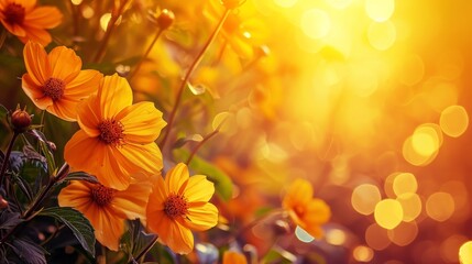 Golden sunlight shining through vibrant orange flowers