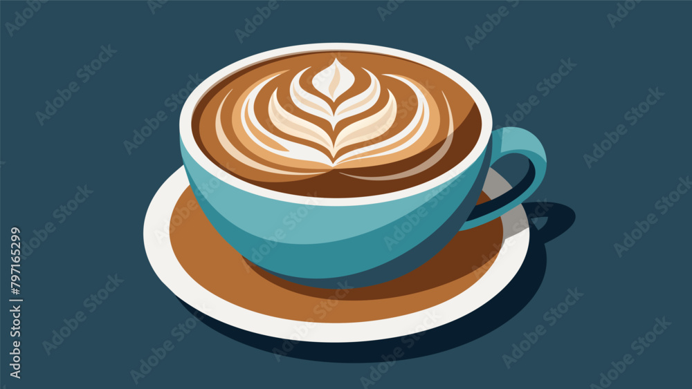 Poster an artisanal latte art design crafted with precision and detail floating atop a creamy cappuccino..
