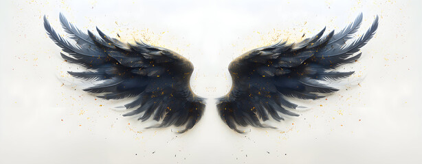 Angel wings, modern, colorful and arty interpretation of angel mythology, bright grunge background. A magic inspiration, beautiful mystic wall art, poster, tattoo template etc. - obrazy, fototapety, plakaty