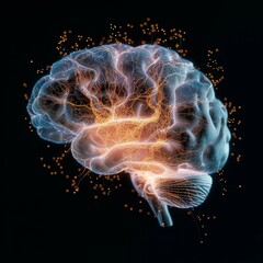 Digital Illustration of a Human Brain with Neural Activity