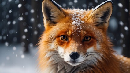 Majestic red brownish fox in the snow