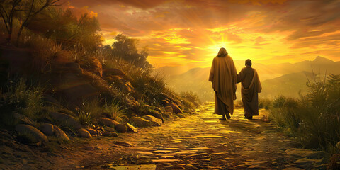 Faith's Journey: Walking with Christ - A journey of faith, where believers walk alongside Christ, finding guidance, strength, and solace in his teachings and example