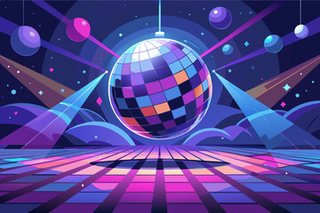 A mirror ball reflecting dazzling lights, transforming a dance floor into a shimmering wonderland