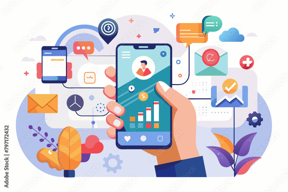 Aufkleber a hand swipes through a mobile app, showcasing a seamless and user-friendly customer journey.