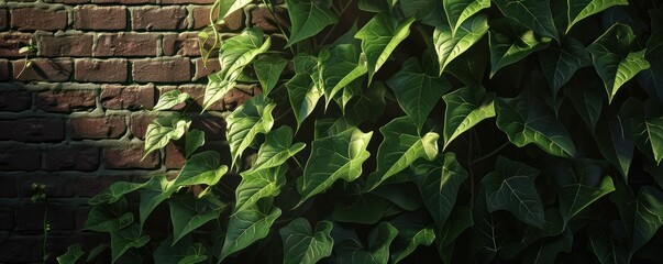 Background of green leaf plants on the wall