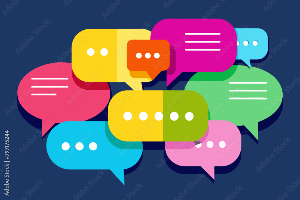 Poster A group of colorful chat bubbles form a vibrant conversation on a messaging app