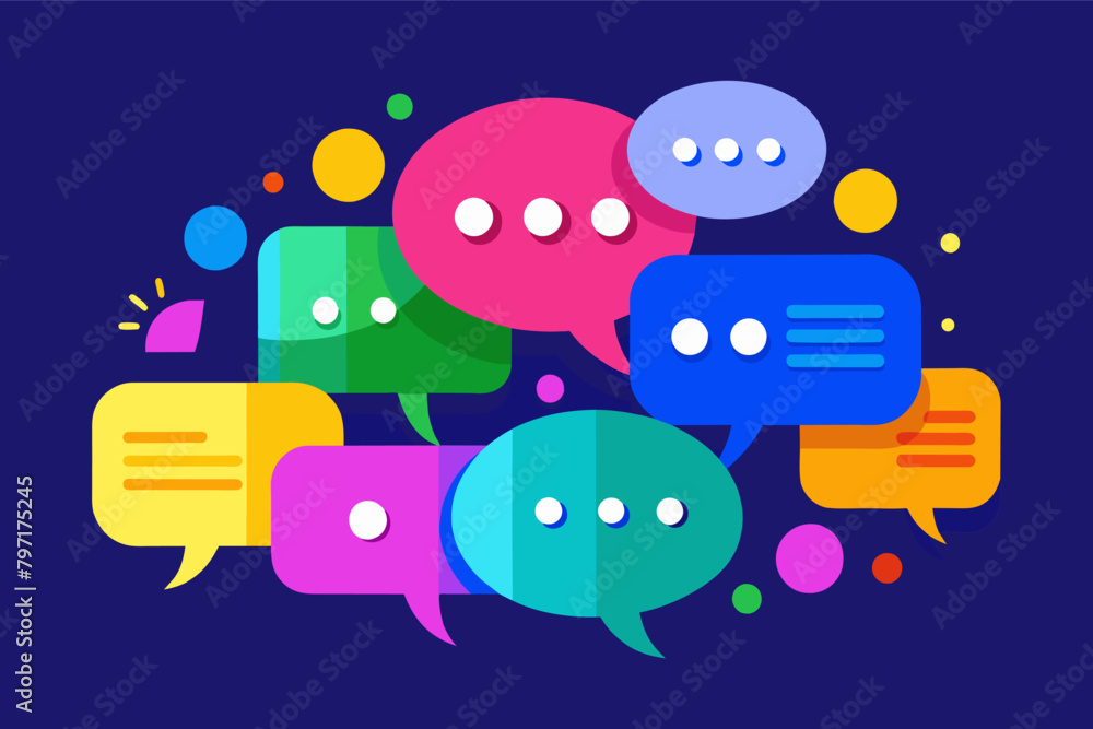 Poster A group of colorful chat bubbles form a vibrant conversation on a messaging app