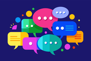 A group of colorful chat bubbles form a vibrant conversation on a messaging app