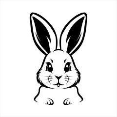 a black and white drawing of a rabbit with a big ears