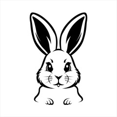 a black and white drawing of a rabbit with a big ears