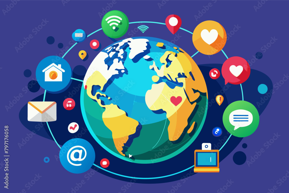 Aufkleber A globe with interactive social media icons pulsating around it signifies global reach and audience engagement