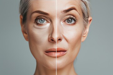 Aging impacts visualized through fine lines reduction and effects illustrations, integrating neutral age contrast with skin elasticity strategies.
