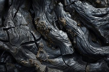 The textured surface of cooled lava formations, highlighting their rugged and volcanic nature. 
