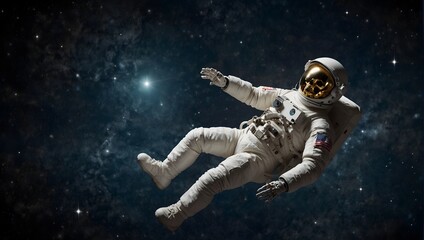 Fototapeta premium A skeleton astronaut floating in space, surrounded by stars, with Earth visible in the background ai_generated