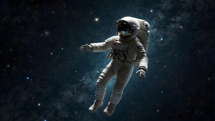 Fototapeta premium A skeleton astronaut floating in space, surrounded by stars, with Earth visible in the background ai_generated