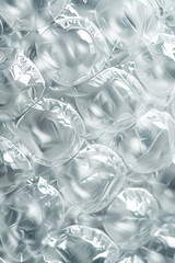 The textured surface of bubble wrap packaging, showcasing its bubbly patterns and transparent appearance. Bubble wrap textures offer a playful and tactile backdrop