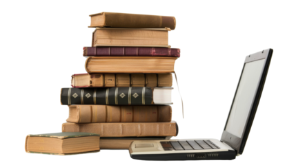 Stack of books with laptop