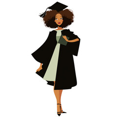 female graduate with a diploma cap and gown