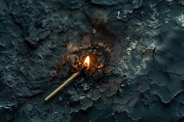 burning match against a textured grey burned surface