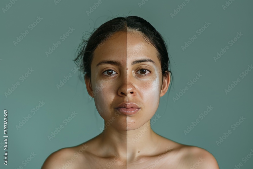 Poster biological creams enhance aging skincare effectiveness, merging visual metaphors with aging comparis