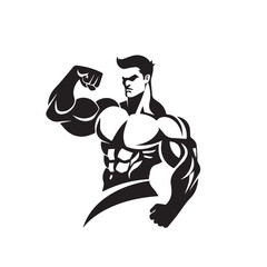 Bodybuilder bicep  in cartoon, doodle style . Image for t-shirt, web, mobile apps and ui. Isolated 2d vector illustration in logo, icon, sketch style, Eps 10, black and white. AI Generative