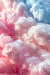 Fluffy and pastel-colored texture of cotton candy, capturing its sugary sweetness and airy quality. Cotton candy textures offer a whimsical and playful backdrop.