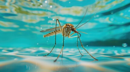 Hilarious underwater scene mosquito in pool plays deep dive action, Ai Generated.