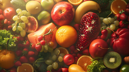 Colorful fruits and vegetables background