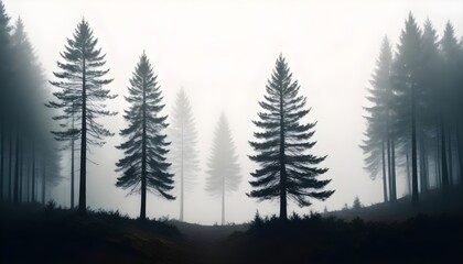 Foggy Forest Digital Painting Fog Trees Landscape Background Minimalistic Nature Design