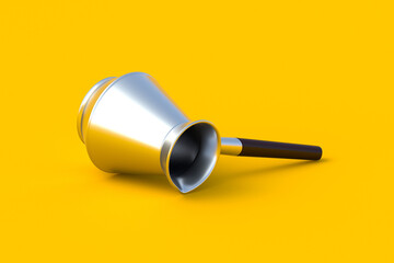 One turkish coffee pot on orange background. Vintage metal cezve. 3d render