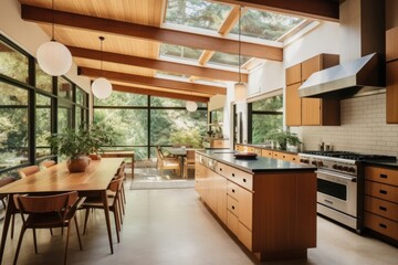 Modern midcentury kitchen architecture furniture hardwood.