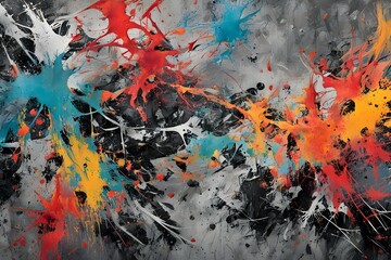A painting of splatters of paint in various colors