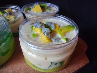 close up of delicious avocado milk cheese.