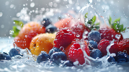 Fresh fruits with water splashes on white background