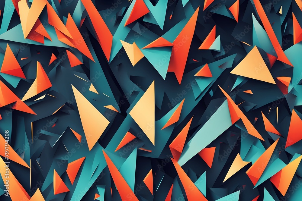 Poster a colorful abstract design with triangles and squares
