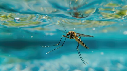 Hilarious underwater scene mosquito in pool plays deep dive action, Ai Generated.