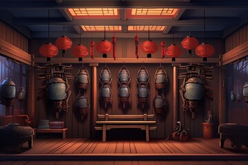 Samurai Gradient Armor Design: Intricate Decor for Dojo Interiors