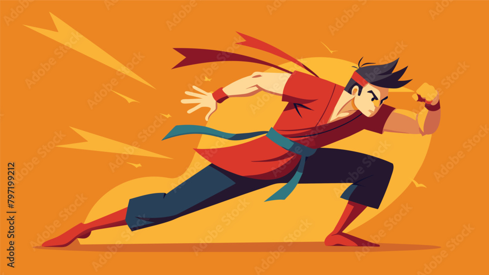 Poster a fighter exeing a swift and powerful sweep using the momentum of the opponents movements against th