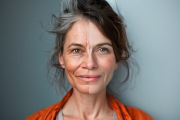 Smooth skin and clear complexion integrated in aging skincare transitions, highlighting less essentials in aging prevention with effective portrayal in skin tightening consultation.