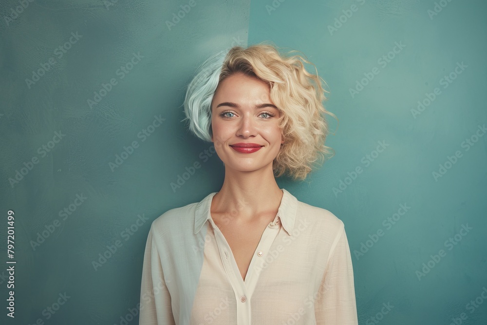 Poster aging divide and dual portrait depicted through aging care techniques transitions, integrating break